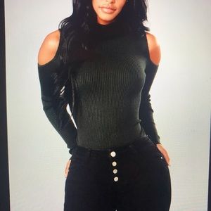 Hunter Green FashionNova Cold Shoulder Sweater